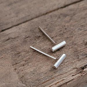 Tiny Sterling Silver Bar Earrings, Metalwork Jewelry, Handcrafted, 925…